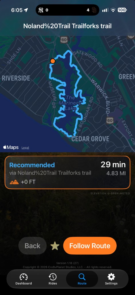 Imported Trailforks Noland Trail around Mariners' Lake — 4.83 miles, Follow Route