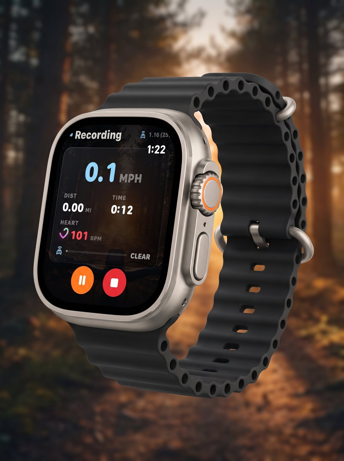 Apple Watch showing the BigVelo recording cockpit